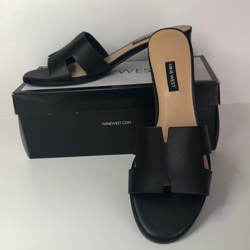 NINE WEST Aubrey Open Toe Slide Sandals Black NEW